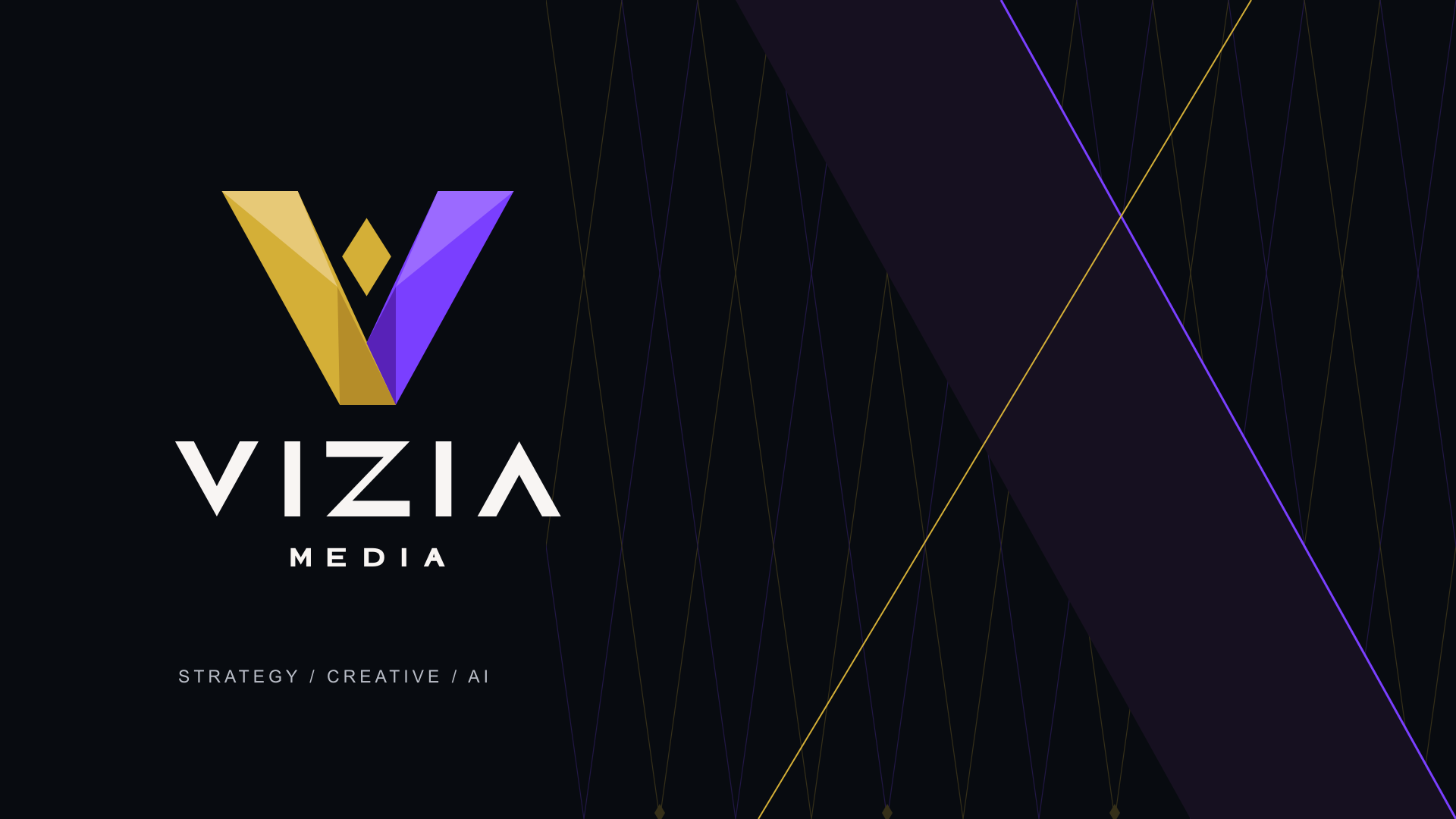 Vizia identity in gold and violet with prismatic geometry